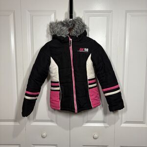 HK58 Hawke & Co Girls Jacket 10/12 Black Pink Puffer Hooded Winter Coat Warm
